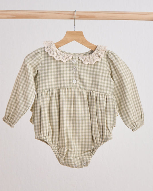 Green Gingham Flannel Lace Bubble