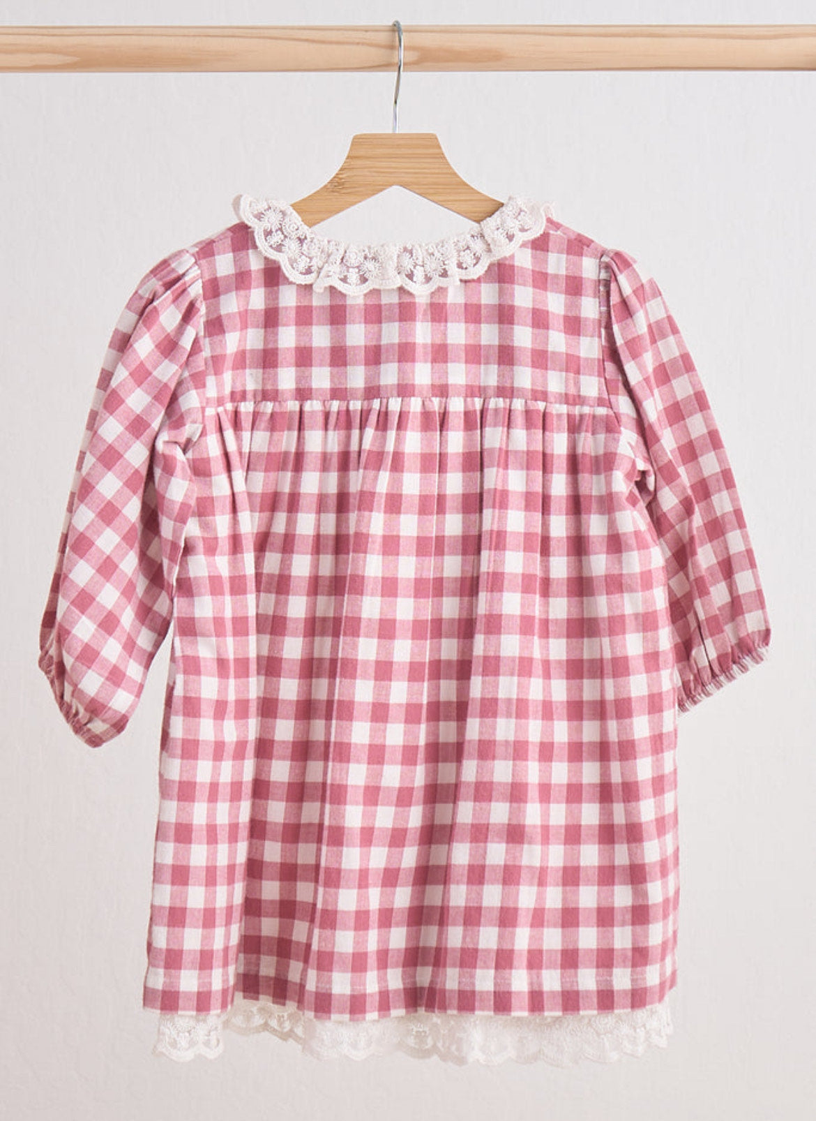 Pink Gingham Flannel Lace Dress