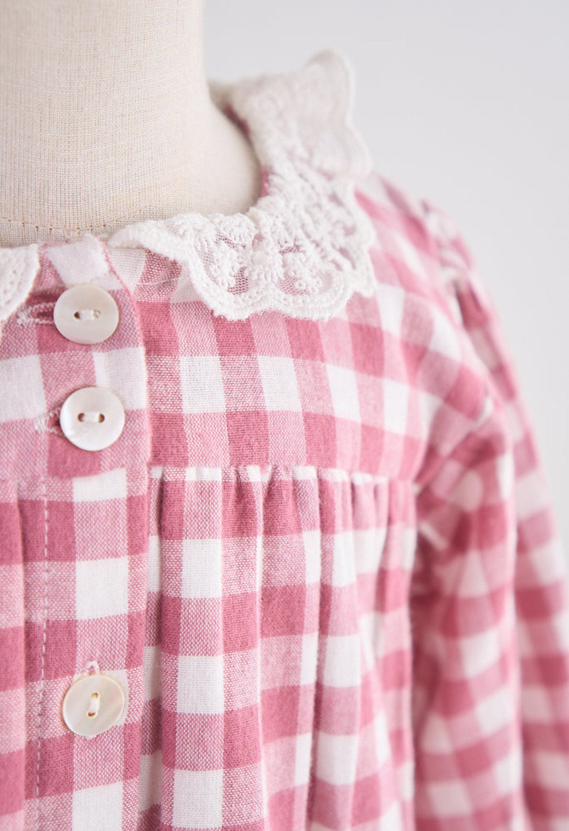 Pink Gingham Flannel Lace Dress