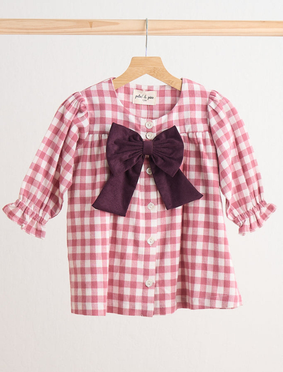 Pink Gingham Flannel Bow Dress