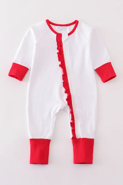 White ruffle zip girl pijama romper