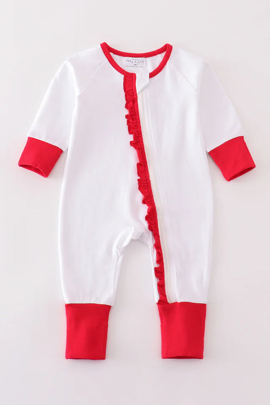 White ruffle zip girl pijama romper