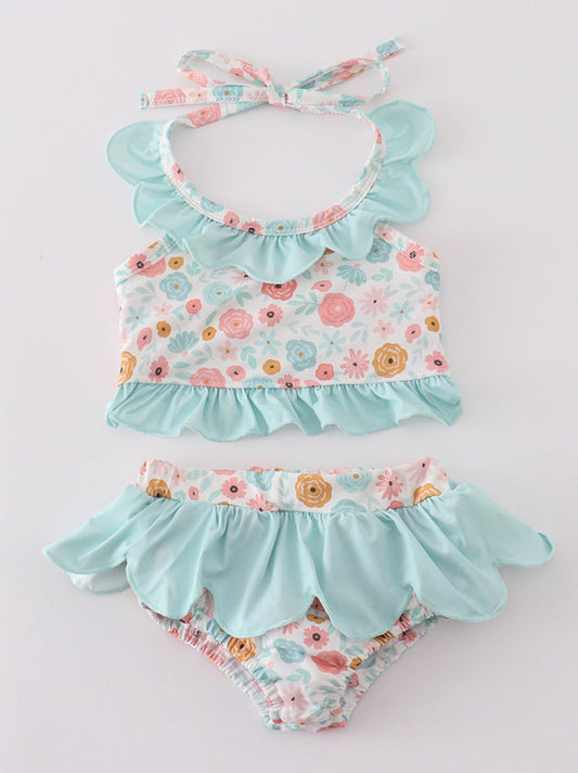 Minty Floral Bloom Girl Swimsuit