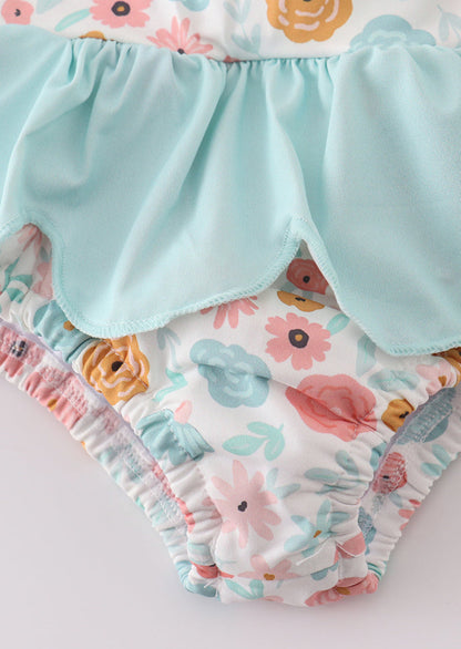 Minty Floral Bloom Girl Swimsuit