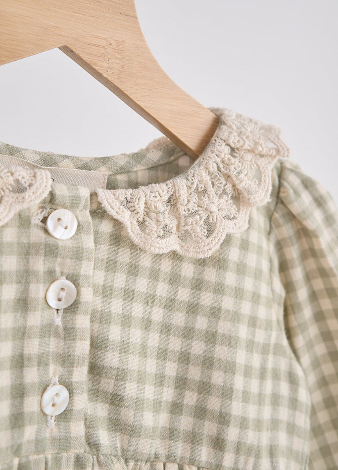 Green Gingham Flannel Lace Bubble