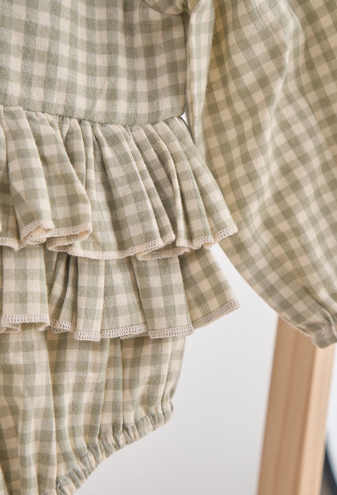 Green Gingham Flannel Lace Bubble