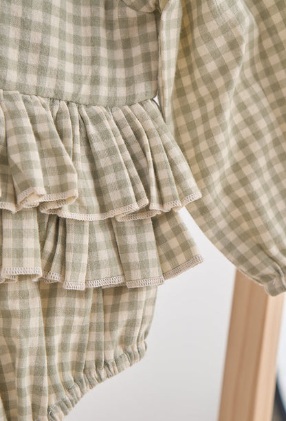 Green Gingham Flannel Lace Bubble