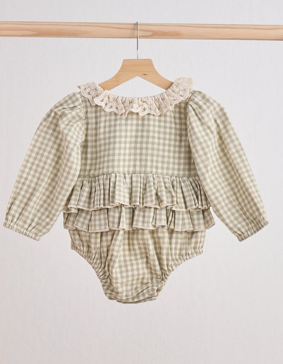 Green Gingham Flannel Lace Bubble