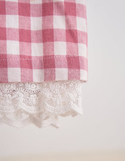 Pink Gingham Flannel Lace Dress
