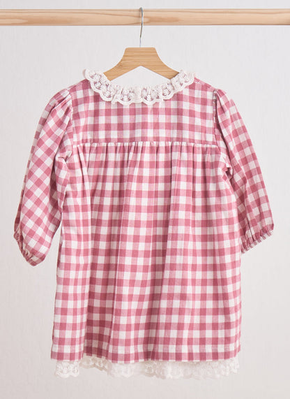 Pink Gingham Flannel Lace Dress