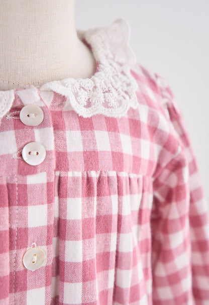 Pink Gingham Flannel Lace Dress
