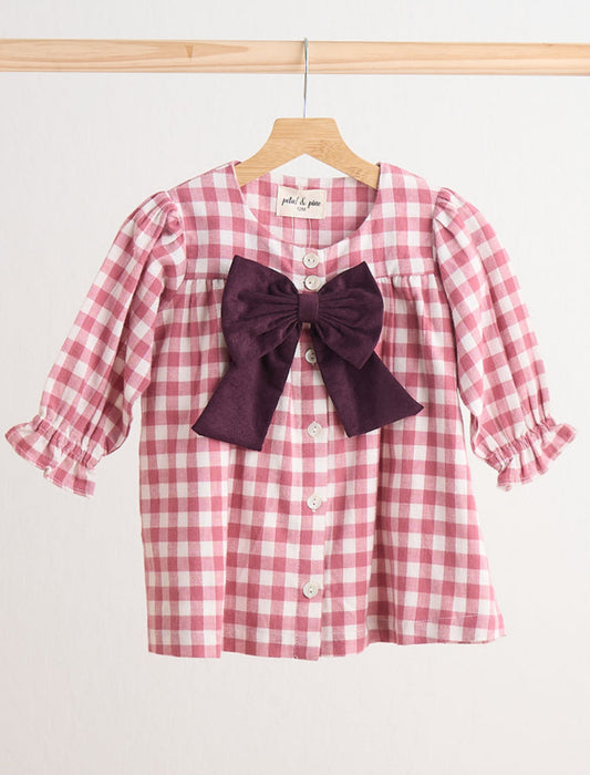 Pink Gingham Flannel Bow Dress